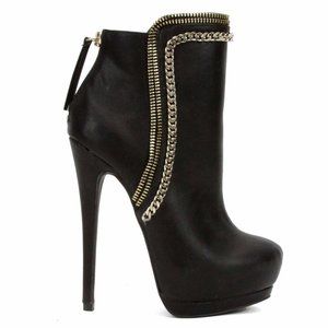 bebe Oliviaa Chain Zipper Boots Black High Heel 9